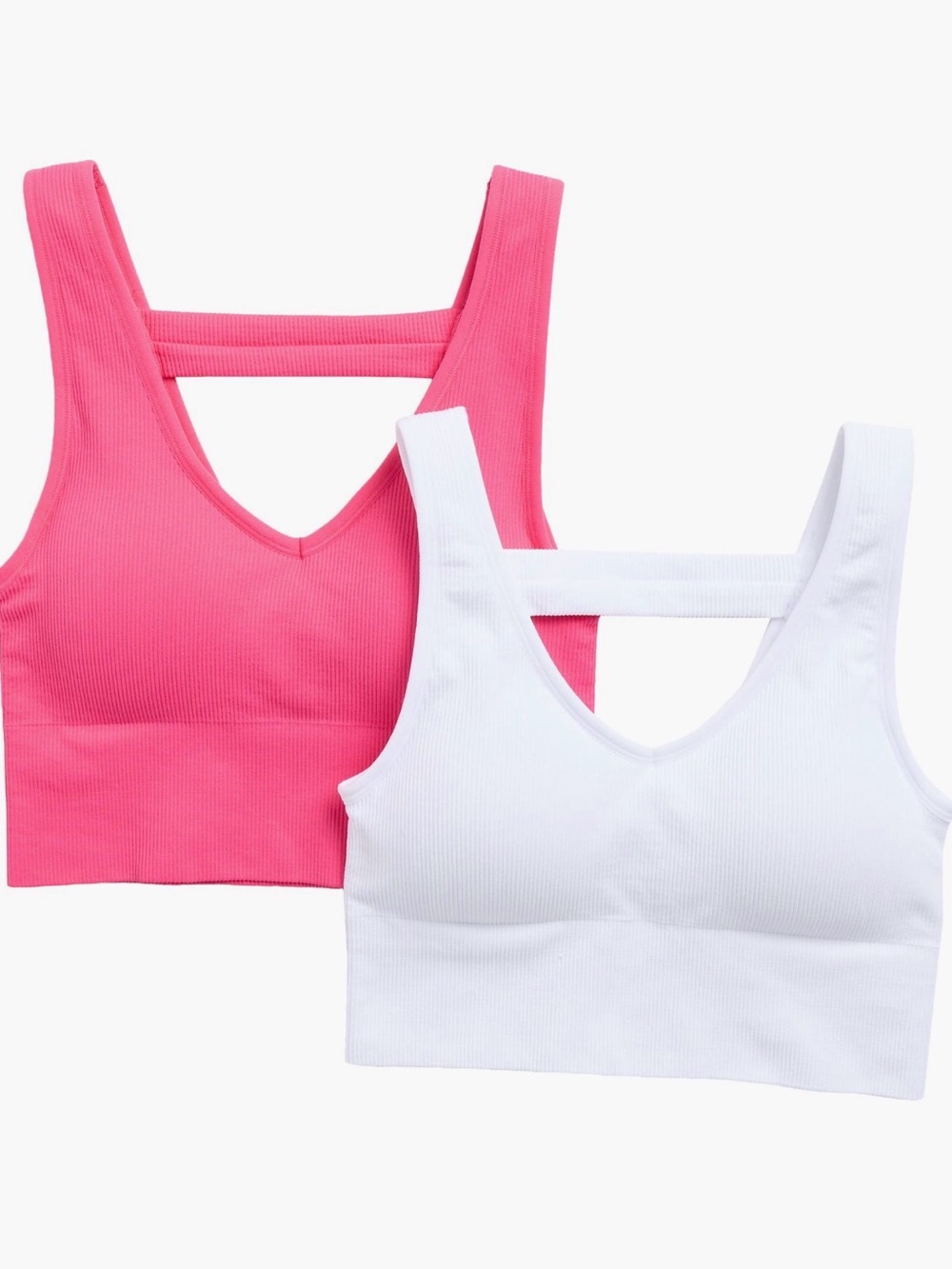 90 Degree Ribbed Sports Bralettes Pink & White 2 pack